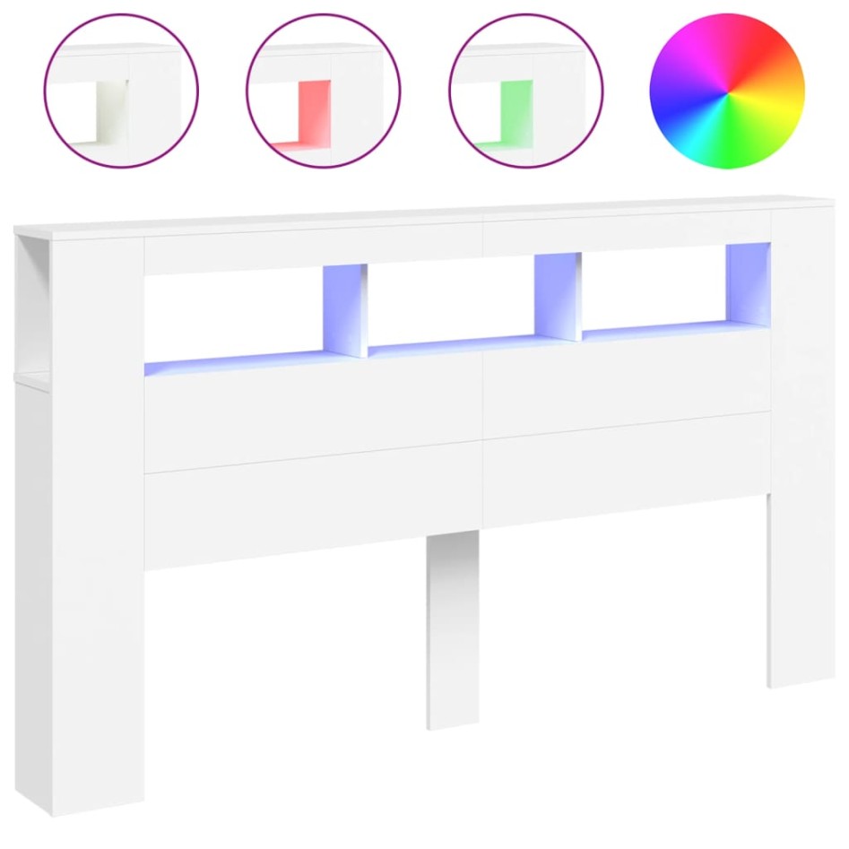 Cabecero con LED madera de ingeniería blanco 180x18,5x103,5