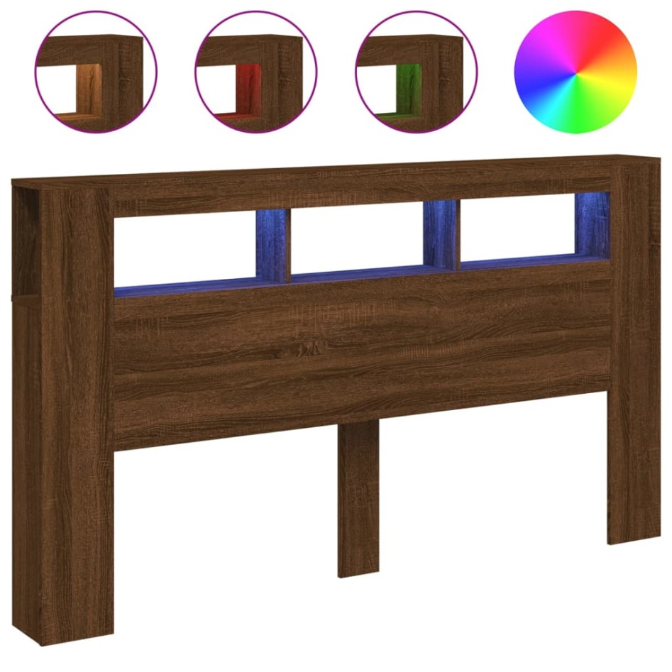 Cabecero LED madera ingeniería marrón roble 180x18,5x103,5