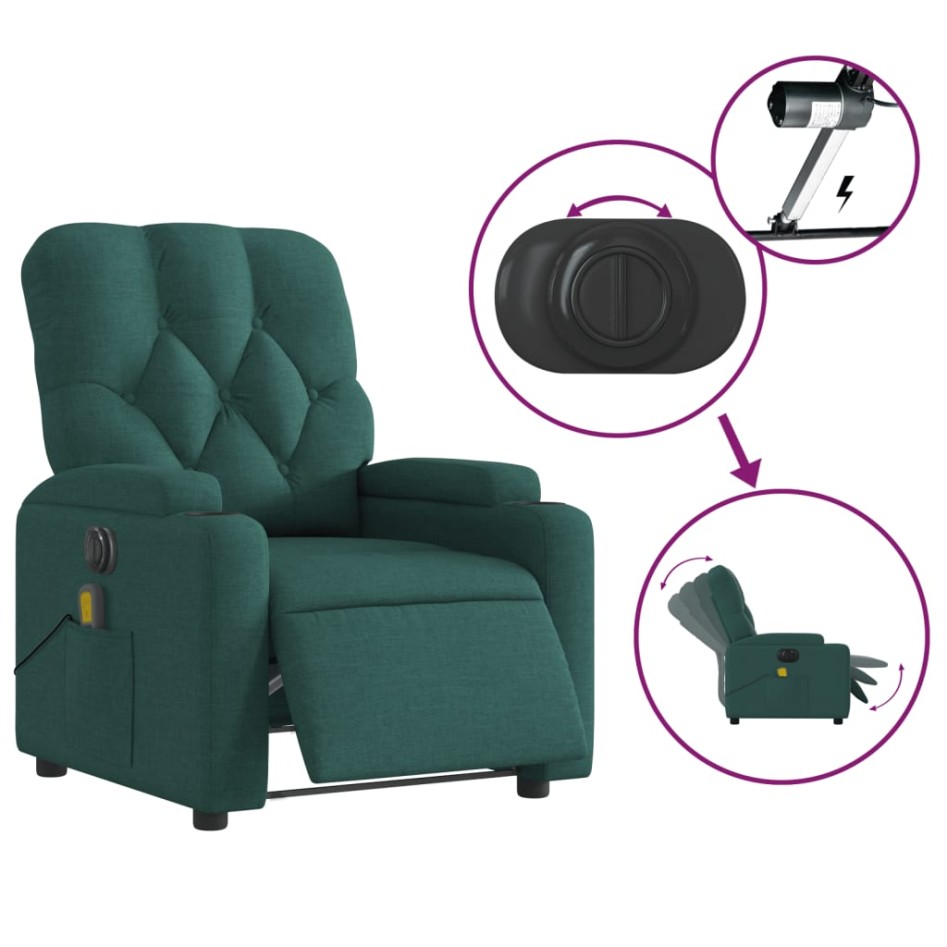Sillón reclinable de masaje eléctrico tela verde