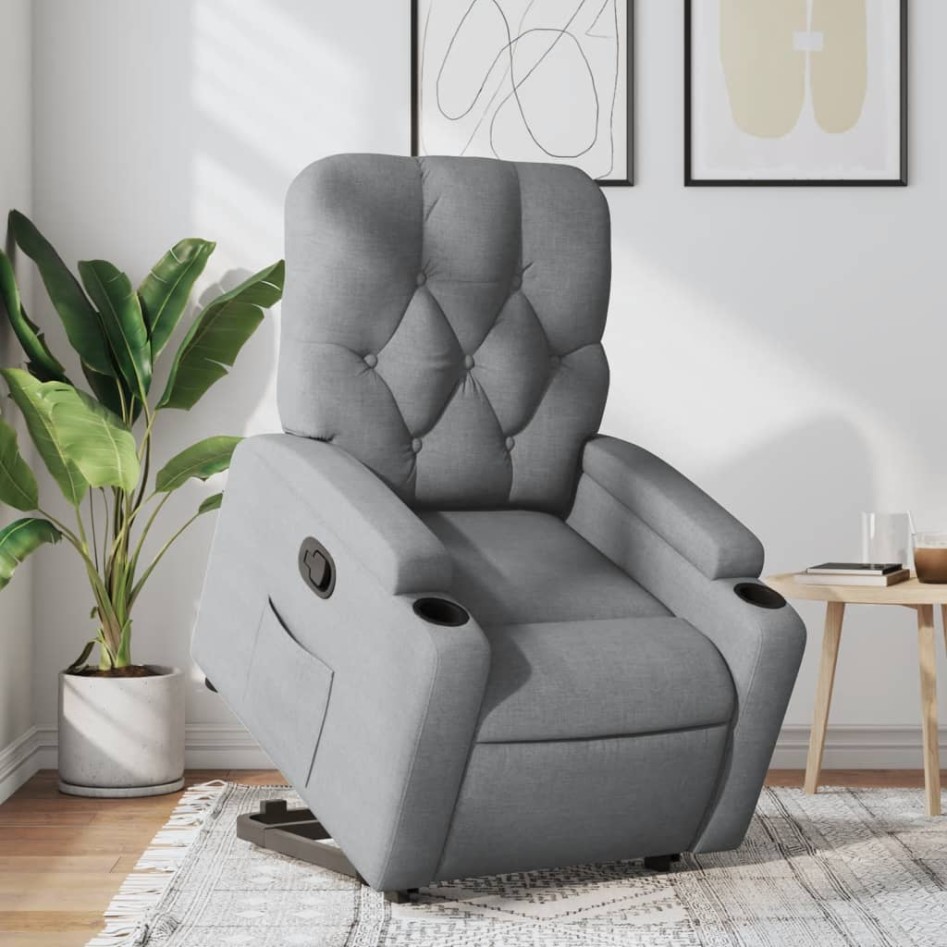 Sillón reclinable elevable de tela gris