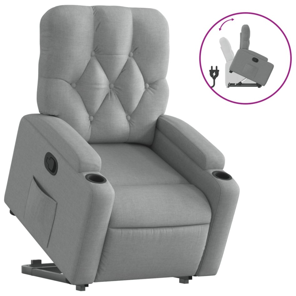 Sillón reclinable elevable de tela gris