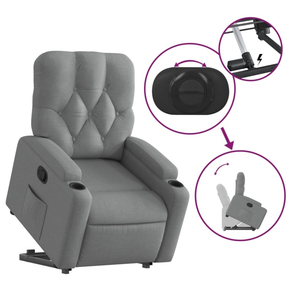 Sillón reclinable elevable de tela gris