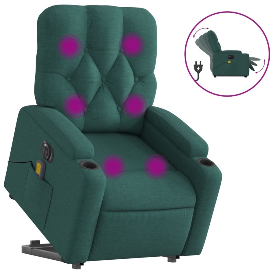 Sillón masaje eléctrico reclinable elevable tela verde