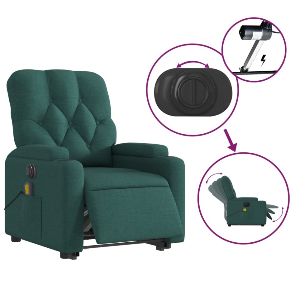 Sillón masaje eléctrico reclinable elevable tela verde