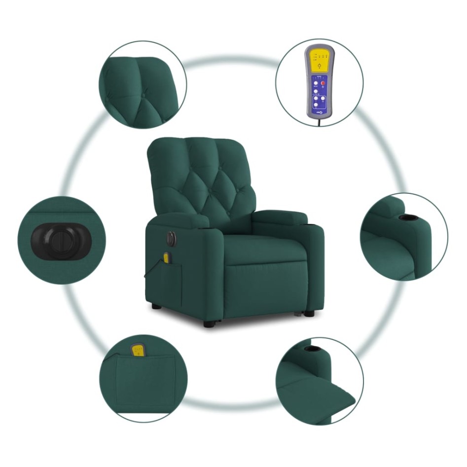 Sillón masaje eléctrico reclinable elevable tela verde
