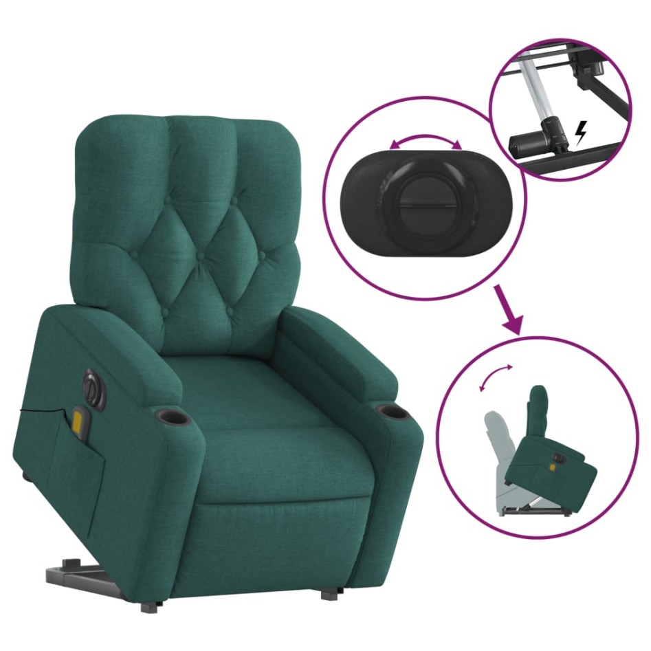 Sillón masaje eléctrico reclinable elevable tela verde