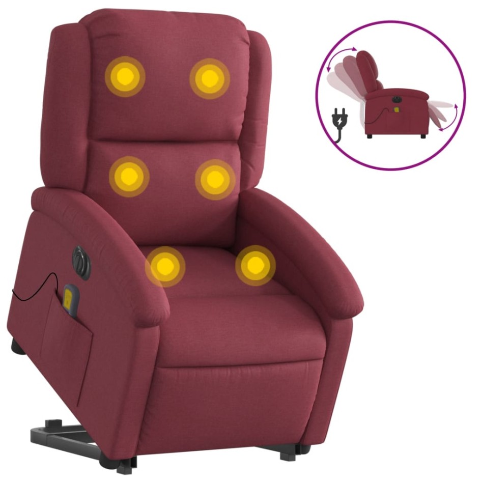 Sillón de masaje elevable eléctrico tela rojo