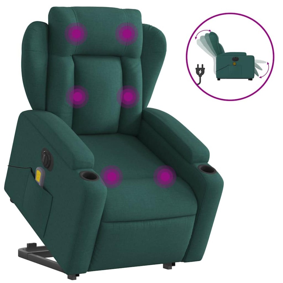 Sillón masaje eléctrico reclinable elevable tela verde