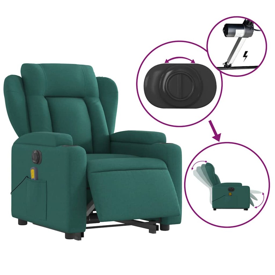 Sillón masaje eléctrico reclinable elevable tela verde