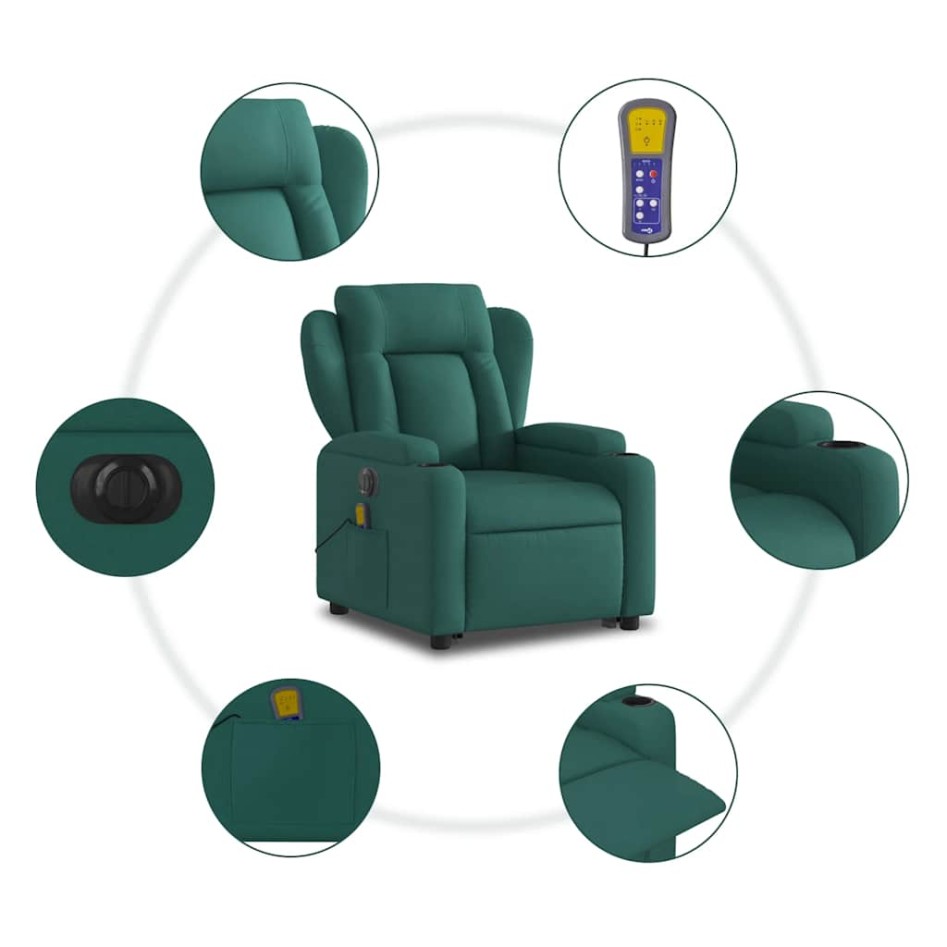 Sillón masaje eléctrico reclinable elevable tela verde