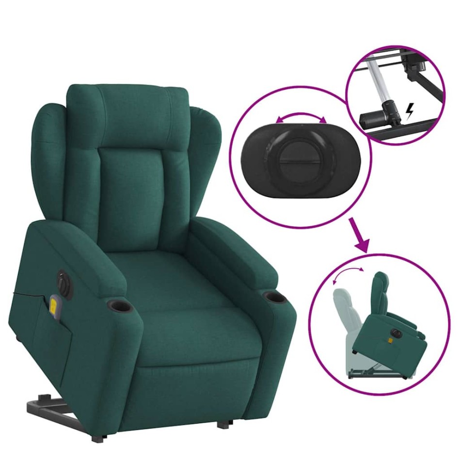 Sillón masaje eléctrico reclinable elevable tela verde