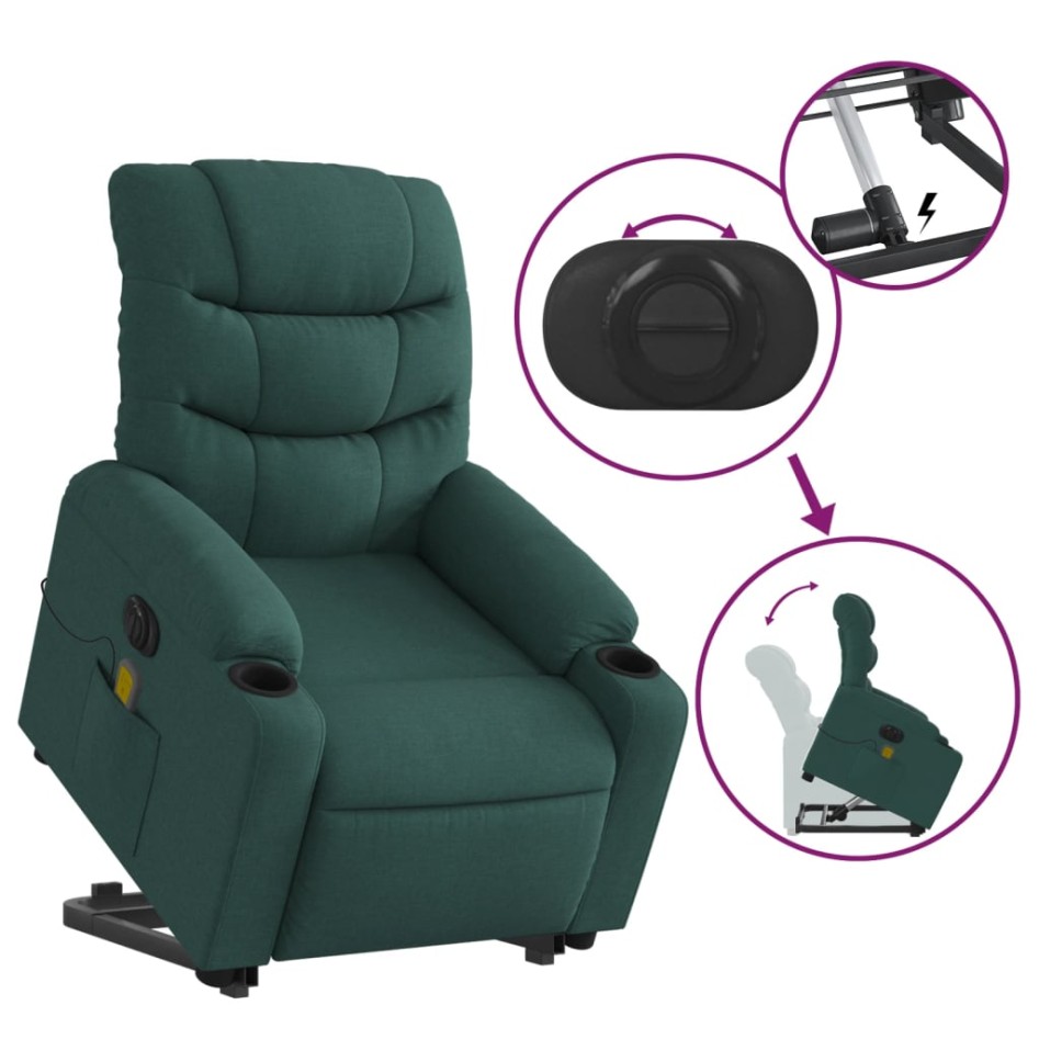 Sillón masaje eléctrico reclinable elevable tela verde