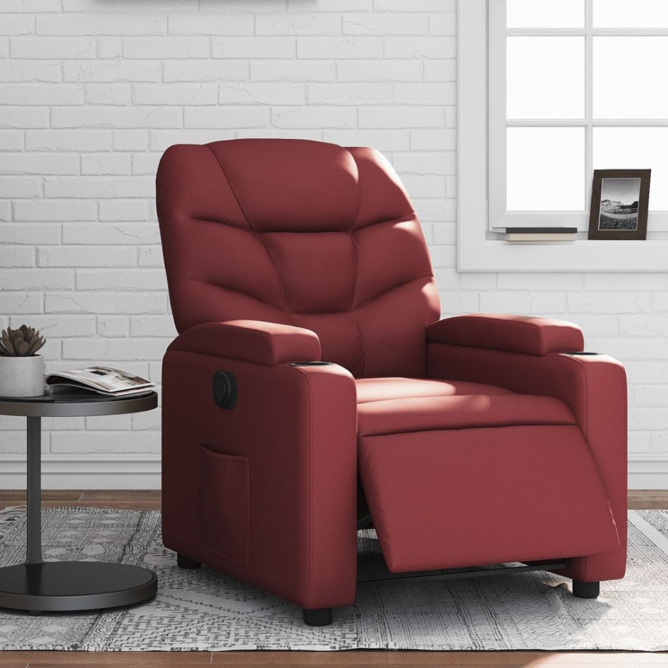 Sillón reclinable eléctrico de cuero sintético rojo