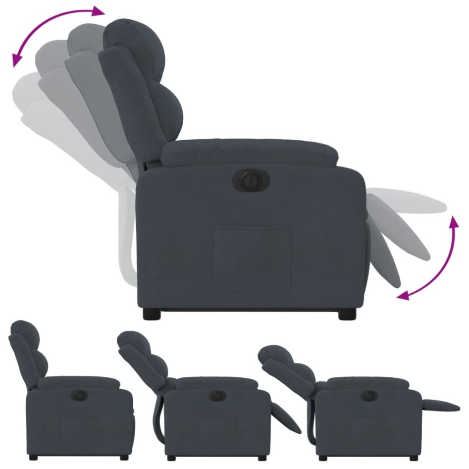 Sillón eléctrico reclinable elevable de terciopelo gris