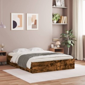 Cama con cajones madera de ingeniería roble ahumado 140x190