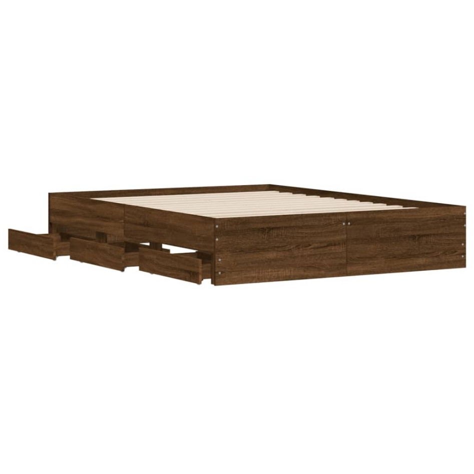 Cama con cajones madera de ingeniería marrón roble 140x190