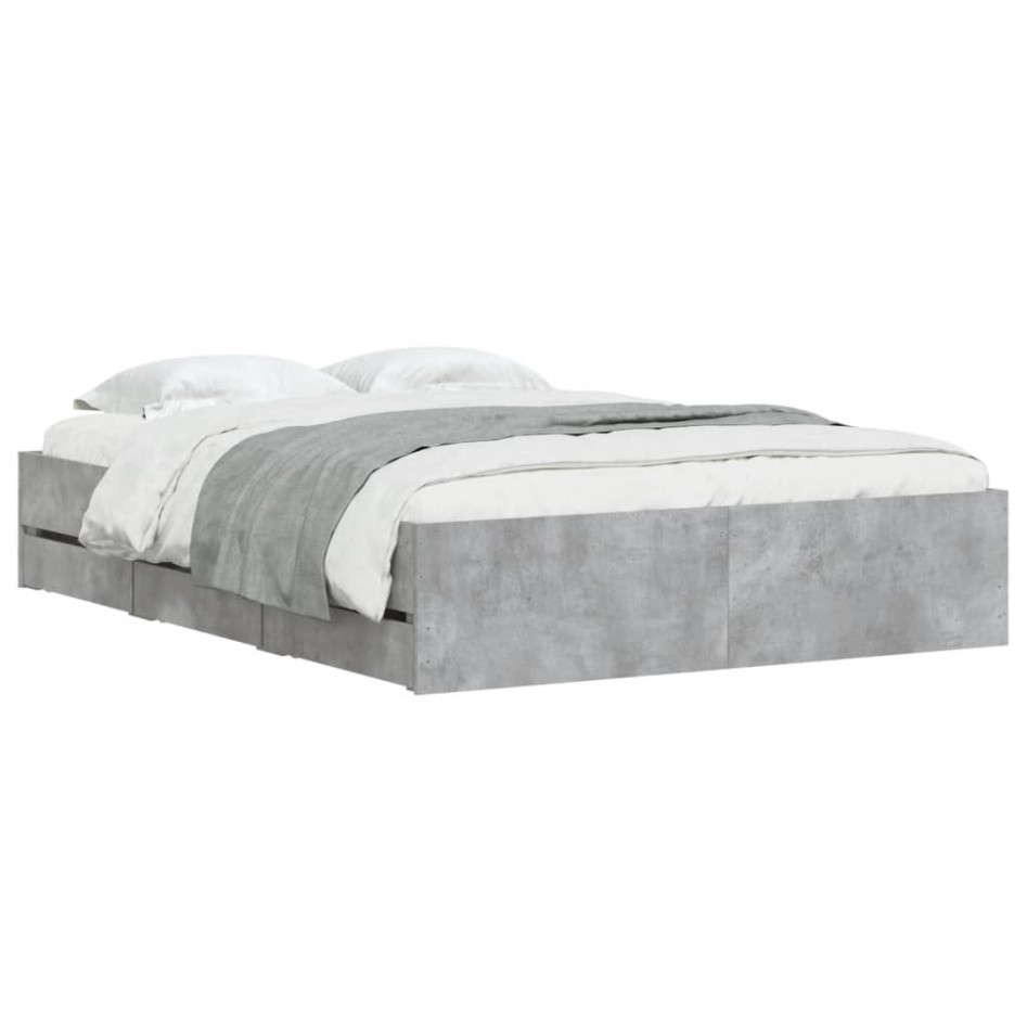 Cama con cajones madera de ingeniería gris hormigón 120x190