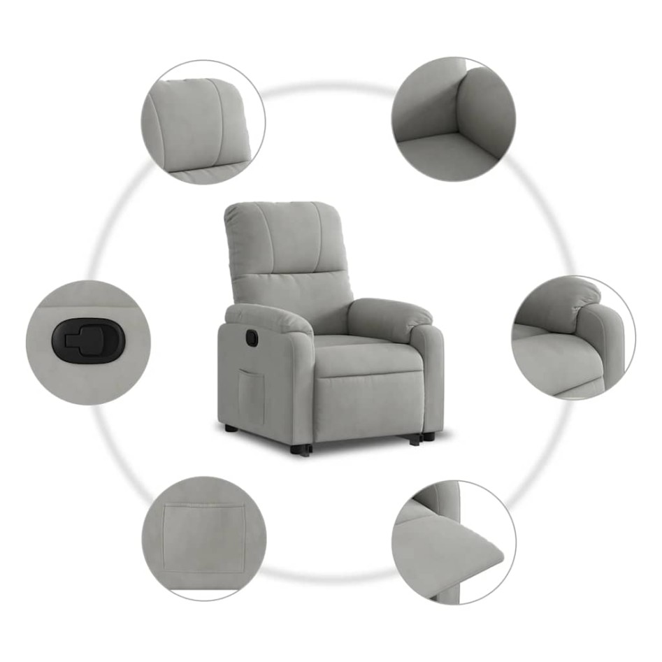 Sillón reclinable elevable tela de microfibra gris