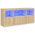 Aparador con luces LED roble Sonoma 142,5x37x67
