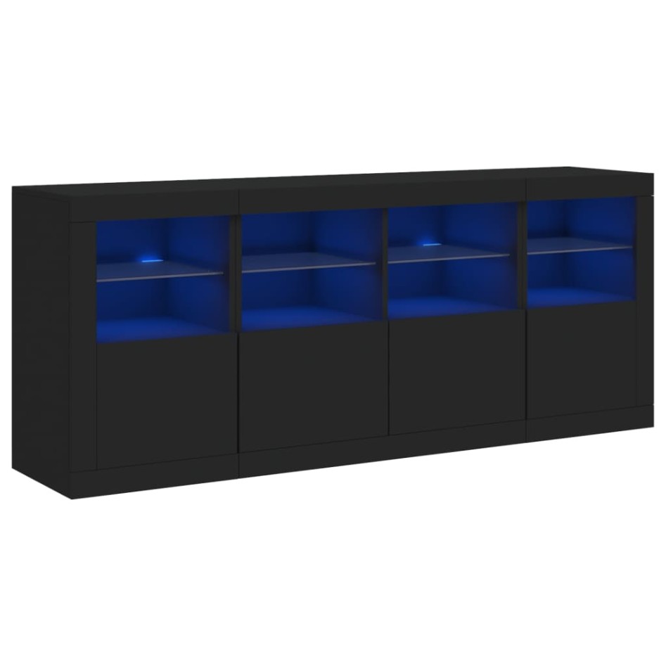 Aparador con luces LED negro 163x37x67