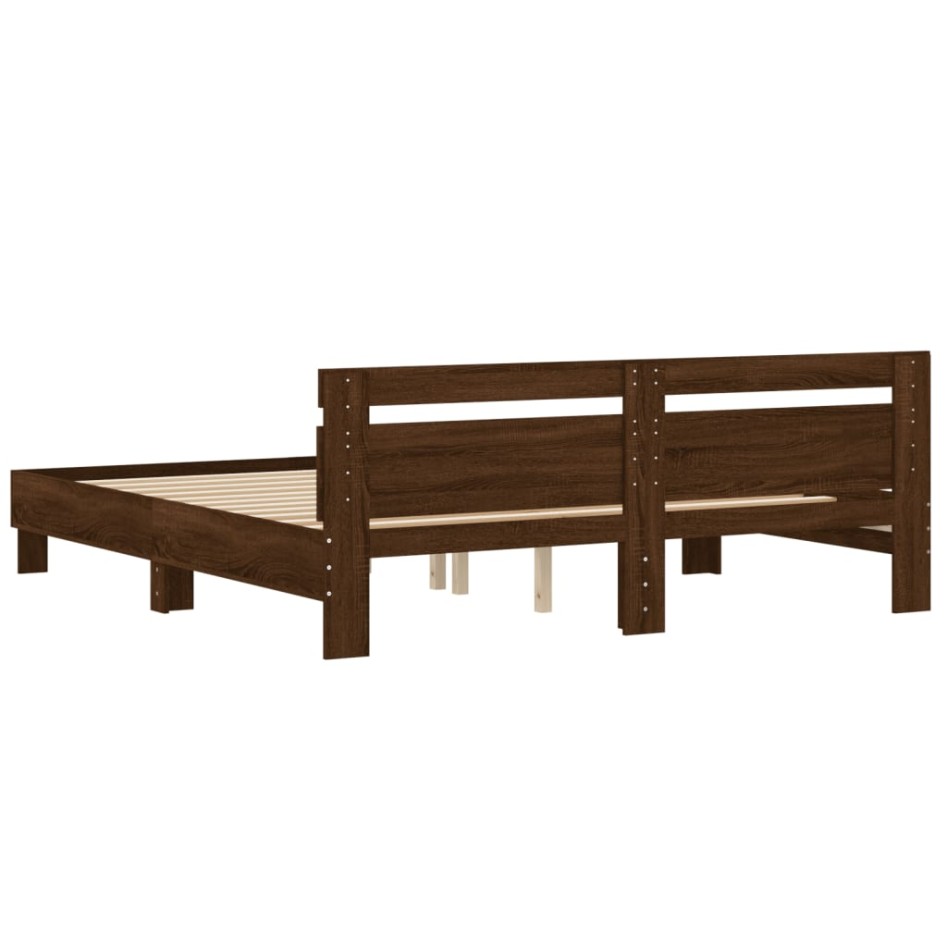 Cama con cabecero madera ingeniería marrón roble 200x200