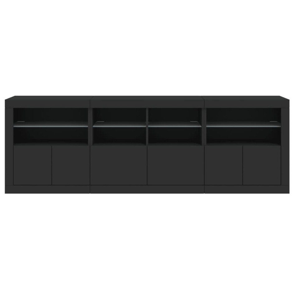 Aparador con luces LED negro 202x37x67