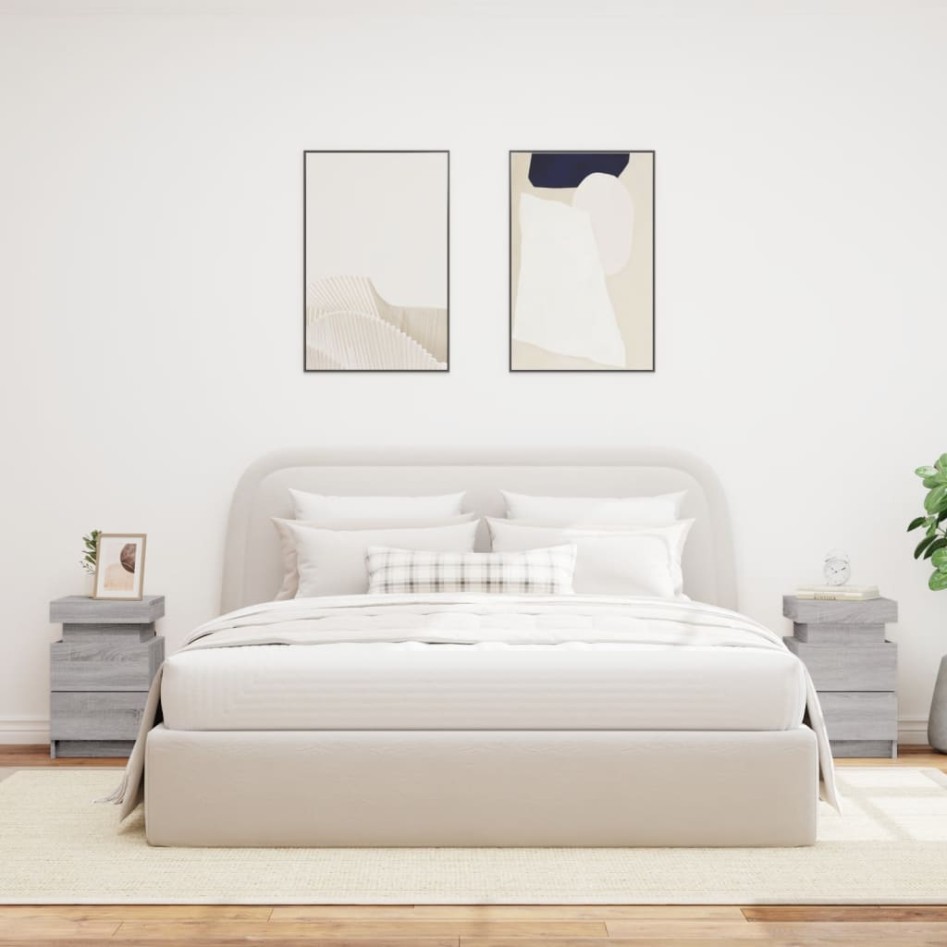 Mesitas de noche con luces LED 2 uds gris Sonoma 35x39x55