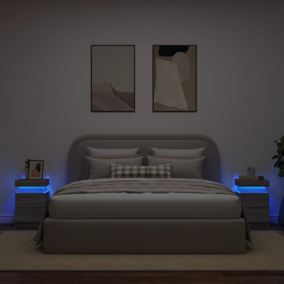 Mesitas de noche con luces LED 2 uds gris Sonoma 35x39x55