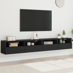 Muebles de pared TV 2 uds madera ingeniería negro 100x30x30