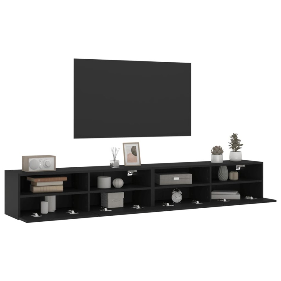 Muebles de pared TV 2 uds madera ingeniería negro 100x30x30