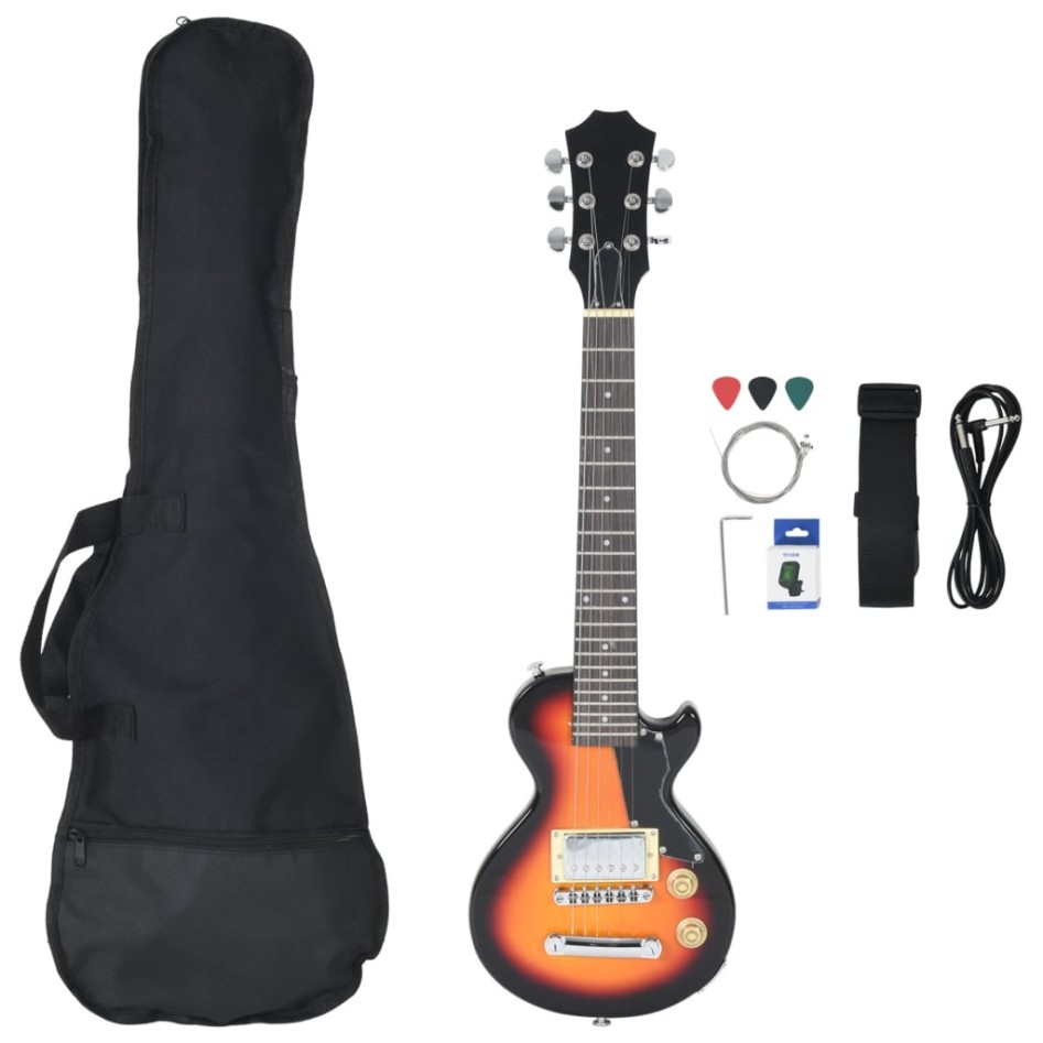 Guitarra eléctrica para niños con funda marrón y negro 3/4
