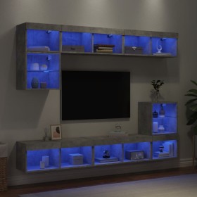 Muebles TV pared con LED 8 pzas madera ingeniería gris