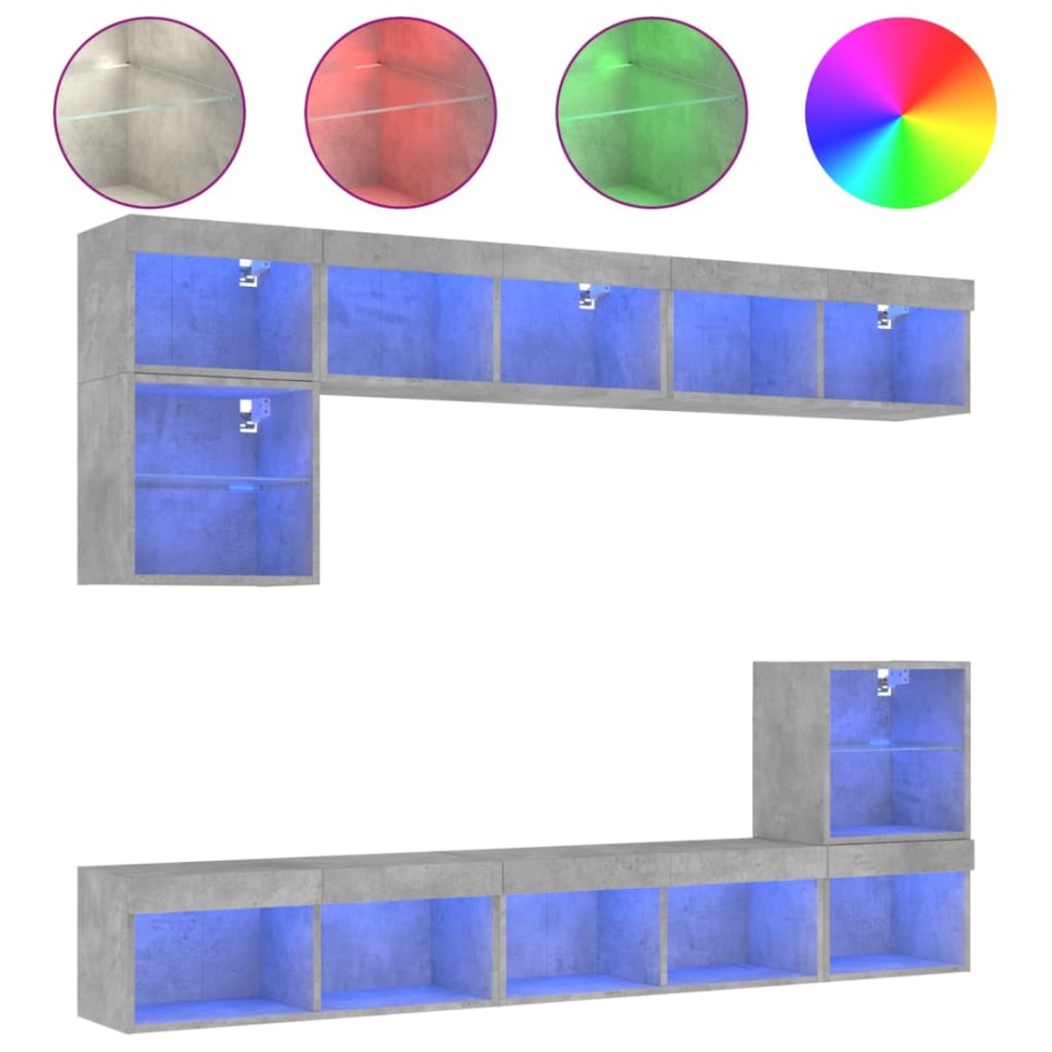 Muebles TV pared con LED 8 pzas madera ingeniería gris