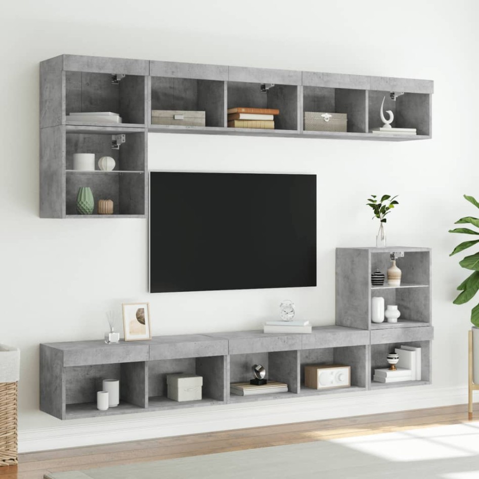 Muebles TV pared con LED 8 pzas madera ingeniería gris