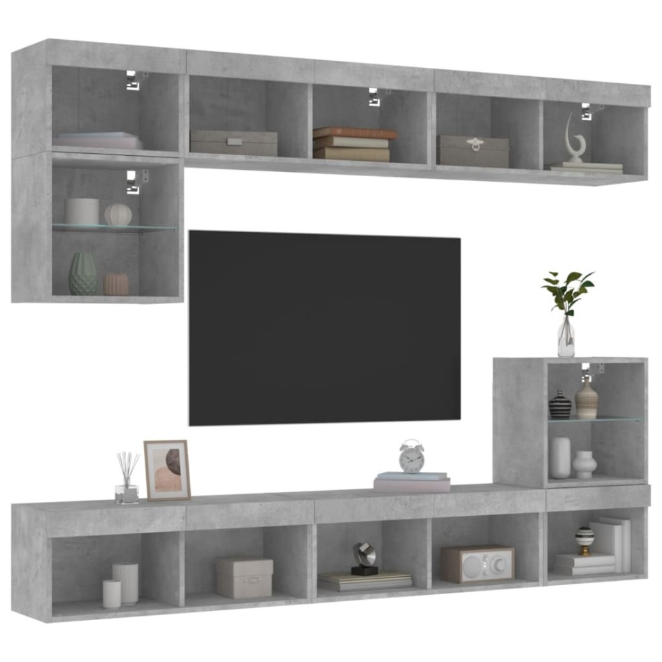 Muebles TV pared con LED 8 pzas madera ingeniería gris