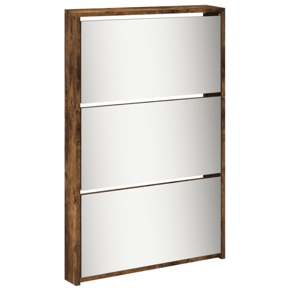 Mueble zapatero y espejo 5 niveles roble ahumado 63x17x169,5