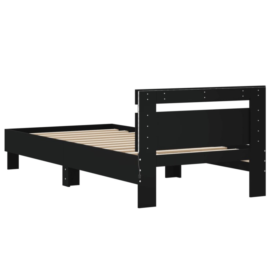 Estructura de cama con cabecero y luces LED negro 90x190