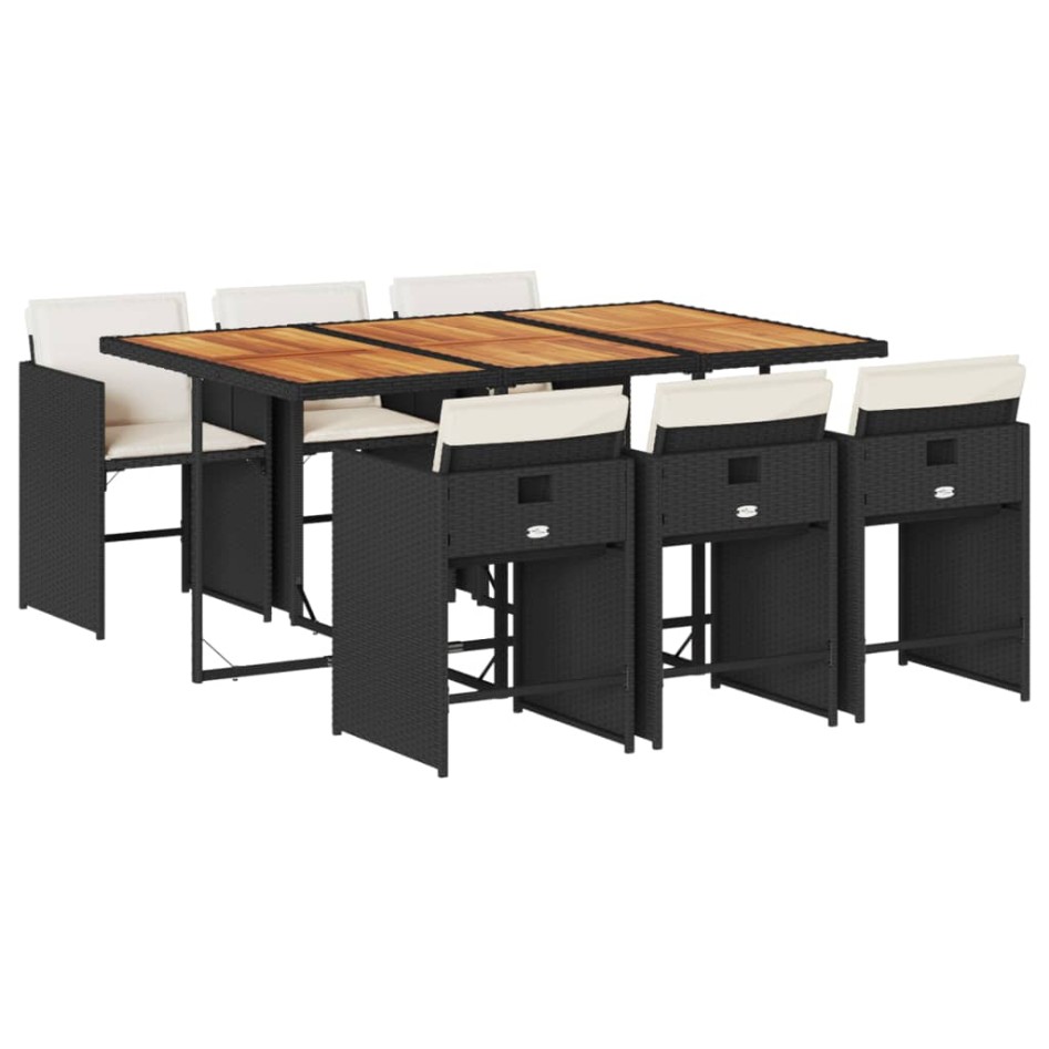 Set de comedor de jardín 7 pzas y cojines ratán sintético