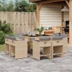 Set comedor de jardín 9 pzas con cojines ratán sintético beige