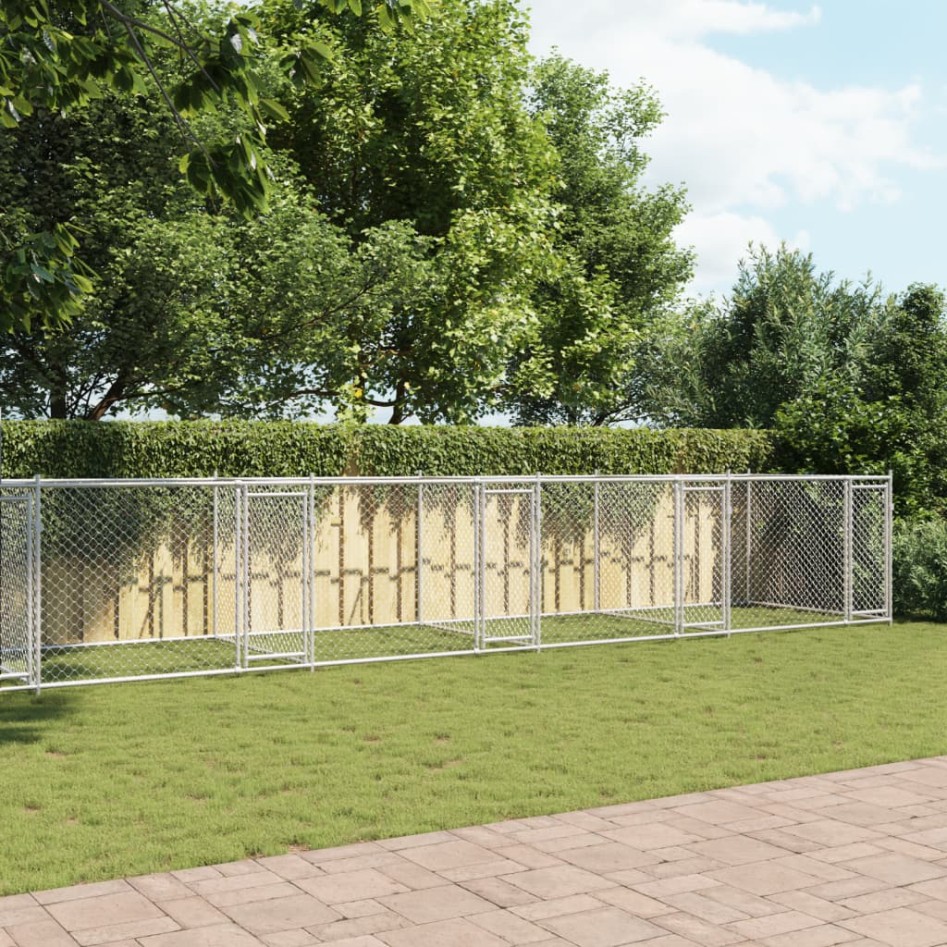 Jaula de perros con puertas acero galvanizado gris 10x2x1,5