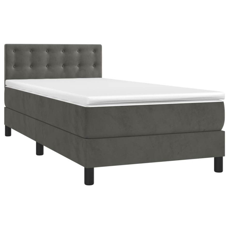 Cama box spring colchón y LED terciopelo gris oscuro 100x200
