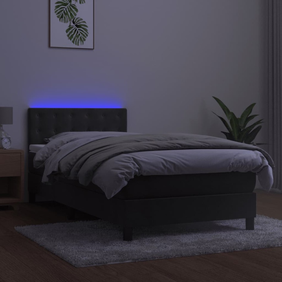 Cama box spring colchón y LED terciopelo gris oscuro 100x200