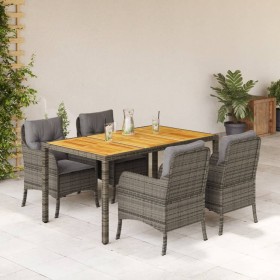 Set comedor de jardín 5 piezas con cojines ratán sintético