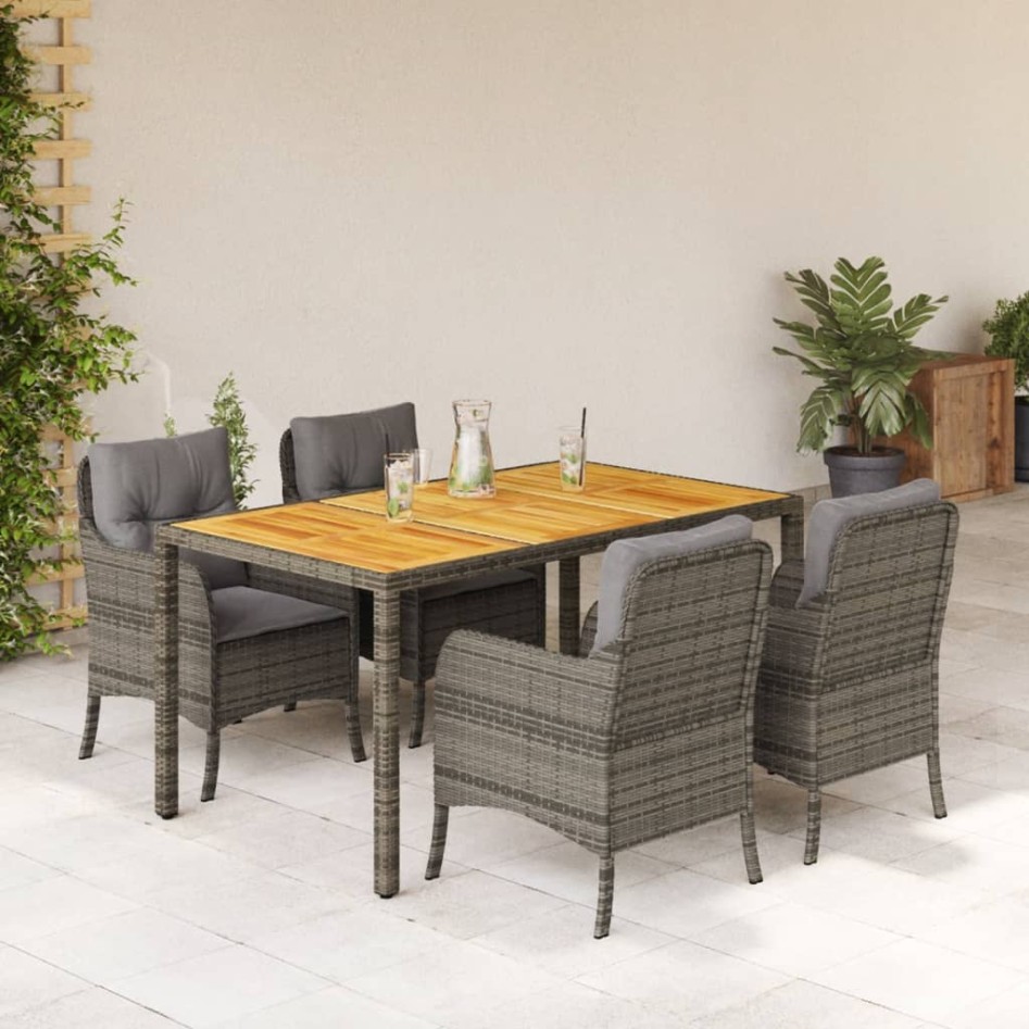 Set comedor de jardín 5 piezas con cojines ratán sintético