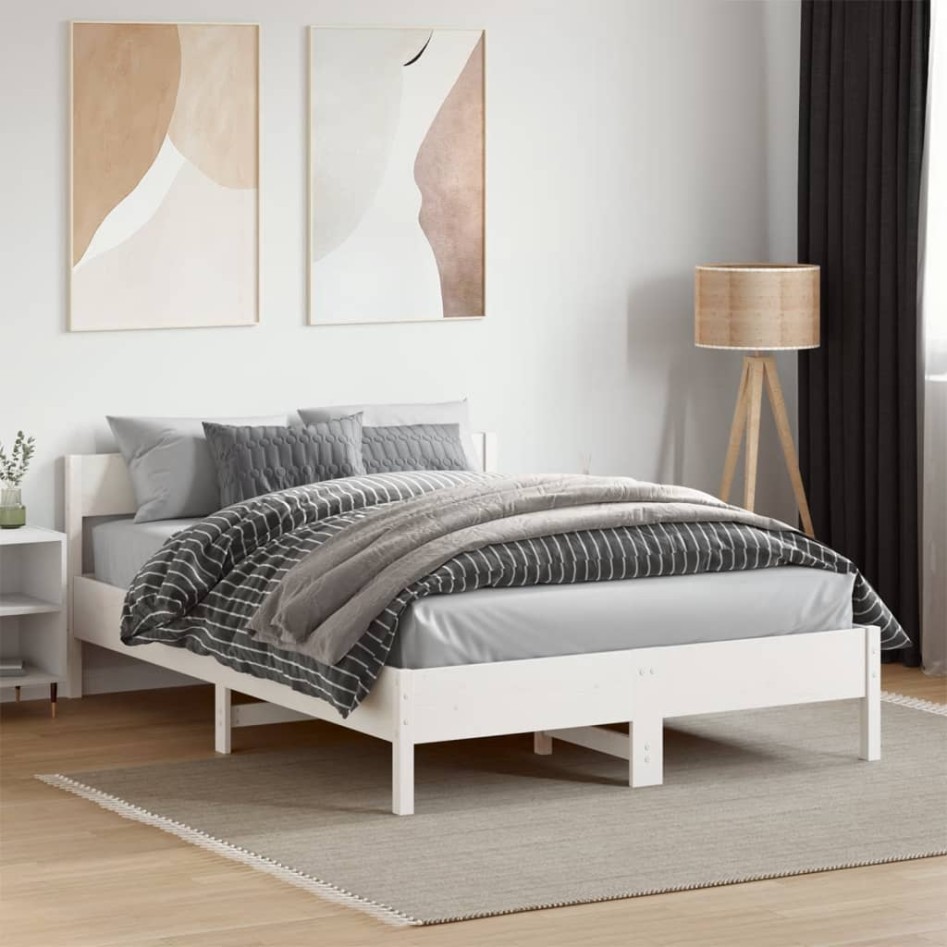 Estructura de cama sin colchón madera de pino blanca 140x190