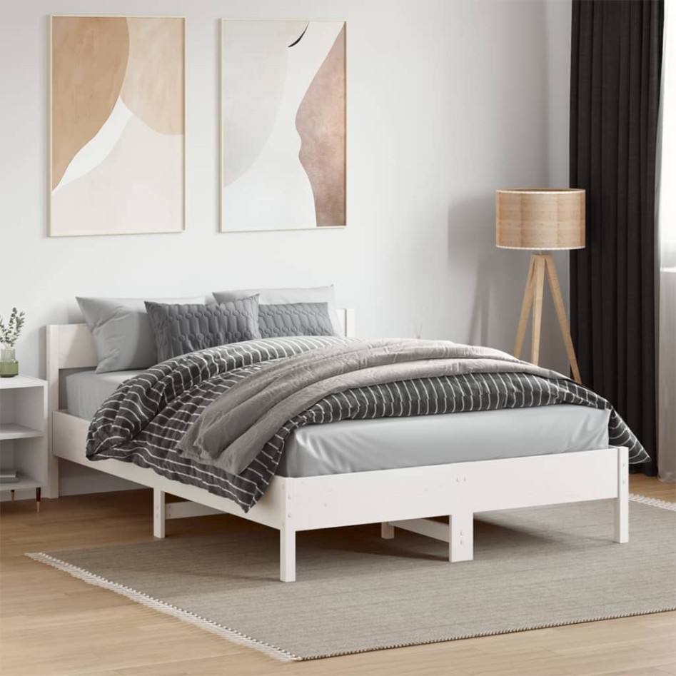 Estructura de cama sin colchón madera de pino blanco 135x190