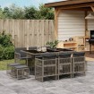Set de comedor de jardín 11 pzas y cojines ratán sintético gris
