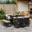 Set de comedor de jardín 9 pzas y cojines ratán sintético negro