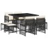 Set de comedor de jardín 9 pzas y cojines ratán sintético