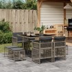 Set comedor jardín 9 pzas y cojines ratán sintético gris